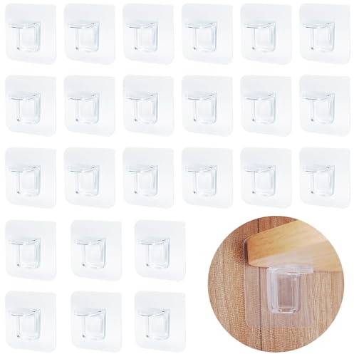24 Stück Regalbodenträger Selbstklebend, Schrankboden Träger Selbstklebend, Klebehaken Einlegeboden Halter Ohne Bohren, Transparent Regalbodenhalter für Schrank Kleiderschrank Bücherregal
