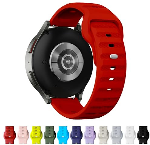 TStrap 12 Farben Uhrenarmband 20mm Silikon, Smartwatch Sport Ersatzarmband Rot für Herren Damen, mit Verstellbare Schließe