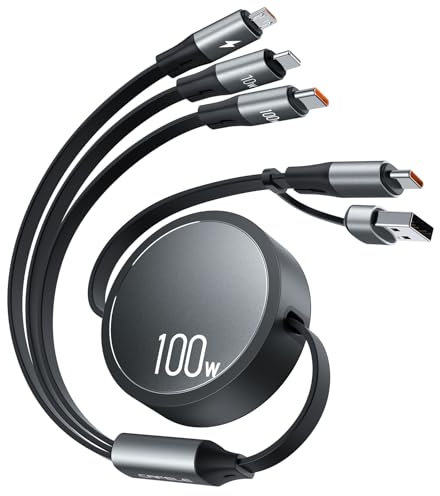 CAFELE 100W Multi Charger Cable USB A/C,6 IN 1/110CM PD3.0 5A Fast Charging Retractable Cable Typ C/Phone/Micro USB für Phone 16,16 Plus,16 Pro Max, 15 Serie,MaBook,Pad,Galaxy,Tablet