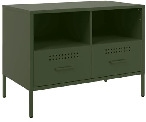 vidaXL Meuble TV, Armoire de Télévision avec Pieds, Support Télé avec Rangement Salon Salle de Séjour, Vert Olive 68x39x50,5 cm Acier