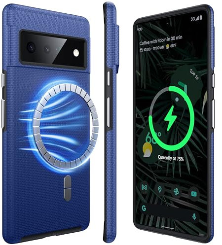 NJROW Starker Magnetisch für Google Pixel 6 Pro Hülle Kompatibel mit MagSafe [2024 Neu] [Dual Layer Schutzhülle] [Militärisch Stoßfest] Robuste Handyhülle für Google Pixel 6 Pro Case Dünn, Blau