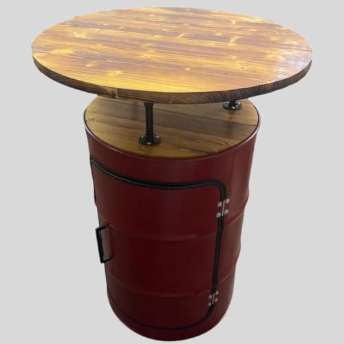 FASS-Kupfer Rot - Fass Möbel Stehtisch, Bistrotisch, Partyraumtisch mit Tür, Regal, Holzplatte und Tischplatte, Handgefertigt in Deutschland, 80 x 115 x 80 cm (B x H x T) (Tischplatte-Nussbaum)