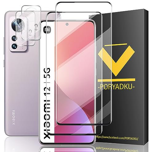2+2 Stück Schutzfolie für Xiaomi 12/12X Panzer Schutz Glas, 2 folie und 2 Kamera Schutzglas, 9H Härte, Blasenfreie, Displayschutzfolie für Xiaomi 12/12X