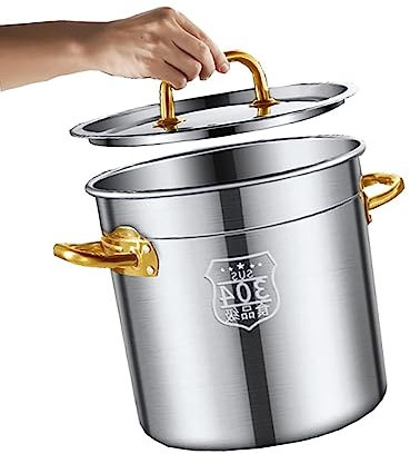 Olla - Olla con Tapa, Olla Grande, Olla de Acero Inoxidable con Tapa, Ollas para Freír/Cocinar/Guisar, Cubo de Agua Estable y Resistente, 30-90L Mi
