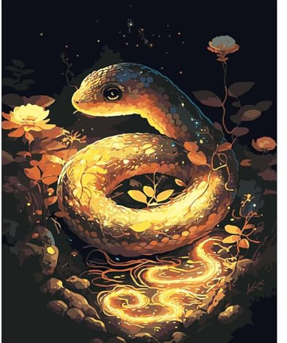 UNIQUORS Pintura por números pintada a mano serpientes arte pintura Set de pintura al óleo DIY serpiente psíquica y flor para principiantes, decoración de pared de salón, 40 x 50 cm sin marco