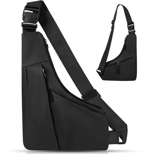 WUFANC Schultertasche, Mini Crossbody Bag Brusttasche Sling Bag mit Doppeltasche, Wasserdicht Umhängetasche, Freihändig für Läufer, Workout, Radfahren, Wandern und Outdoor Reisen (Schwarz)