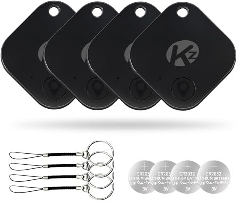KZO Air Tracker Tag Bluetooth Schlüsselfinder 4 Pack, iOS & Android APP, Telefonfinder, In der Nähe Finden, Lauter Klingelton, für Schlüssel/Brieftasche/Taschen, Kein GPS-Tracker, Schwarz