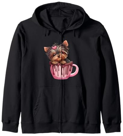 Sweet Yorkie Delight Yorkshire Terrier dans une tasse de chocolat Art Sweat à Capuche