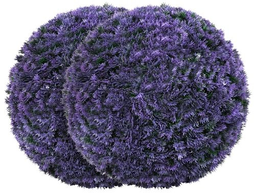 RELAX4LIFE Set di 2 Pezzi di Bosso a Sfera da 38 cm, Pianta Artificiale Decorativa per Interno ed Esterno, Palla di Bosso Artificiale, Viola