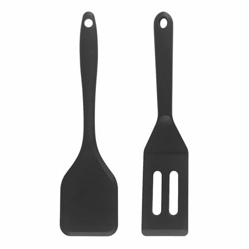 2 Stück Pfannenwender Silikon, Schwarz Klein,Schwarzer Hitzebeständiger Spatula,Antihaft-Silikon-Servierwender,Küchengeräte zum Kochen, Braten, Frittieren, Mixen und Abtropfen