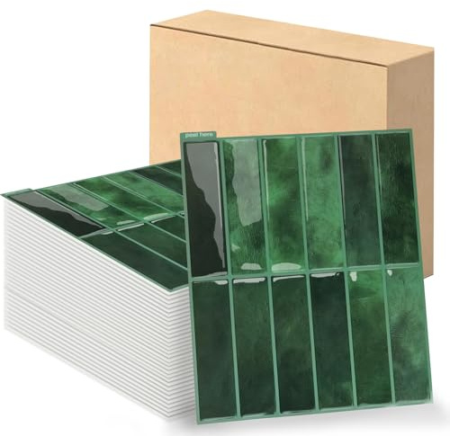 Swehooirt Dark Green Self Adhesive Wall Tiles 3D Stick on Tiles Kitchen, Easy Clean Peel and Stick Wall Tile for Home Decor and Renovation, 29x23cm 10sheets
