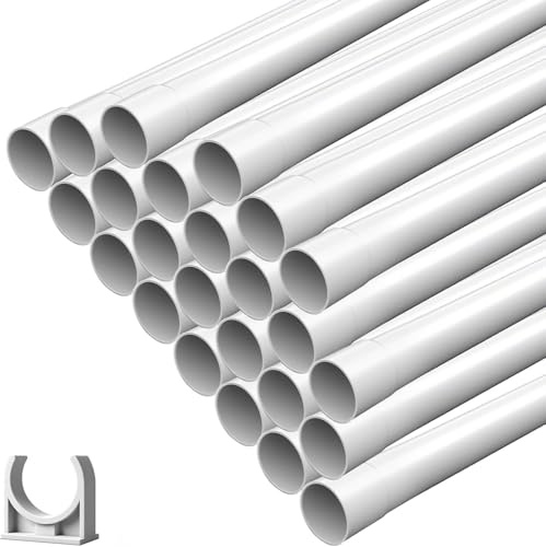 RITHRY Tubo de instalación M20, 24 m, rígido, PVC, para cable eléctrico, ignífugo, tubo de cable con 50 abrazaderas de cable, tubo de 20 mm para instalación en superficie, color blanco