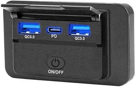 DC12‑24V Flush Mount USB Charger QC PD w/Switch for Caravan Van Boat | On‑off switch stops leisure battery drain. 3‑port QC PD fast charge, ABS‑aluminium with multi‑circuit safety protection