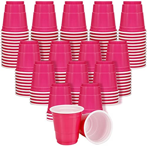 Incisite 100 Count Shot Glasses, Plastic Shot Cups, Bright Pink, 2oz | Mini Shot Glass, Small Party Cups for Serving Snacks, Condiments, Samples and Tastings