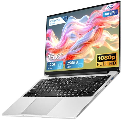 Laptop 15.6 inch, Celeron N4000 Processor 12GB LPDDR4 RAM 256GB SSD, Notebook 180°Flip Schermo FHD 1920*1080, USB3.0, Mini HDMI, TF Card Slot, WiFi, BT4.2 Supports SSD Expansion 1TB Laptops Computer