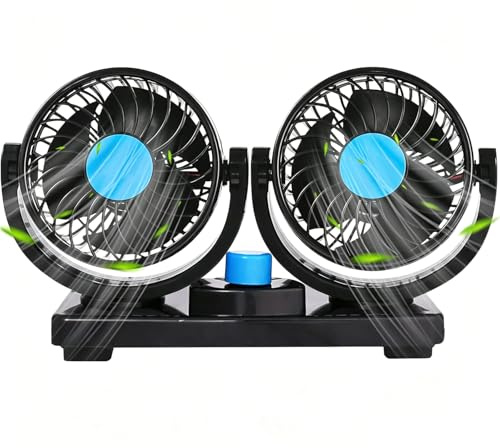 MOGZZi Ventiladores para Coche, Car Fans de Cabeza Doble 12V, 2 Velocidades, Rotación 360°, Ventilador Eléctrico 4 Silencioso para Camiones, Barcos, SUV, RV - Enfriamiento para el Verano