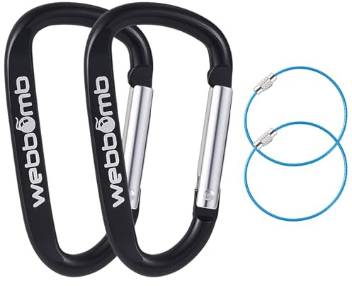 WEBBOMB® 2X Karabiner Haken 6,7cm Schnapphaken Schnappkarabiner + 2X Drahtseil Schlüsselringe Karabinerhaken für Camping Wandern Angeln Schlüsselanhänger