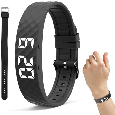 RANJIMA Vibratime Vibrationsalarm Uhr, Silent Vibrations Wecker Armband, Persönliche Alarme oder Pille Erinnerungen pro Tag, bis zu 8 persönliche Alarme (Schwarz)