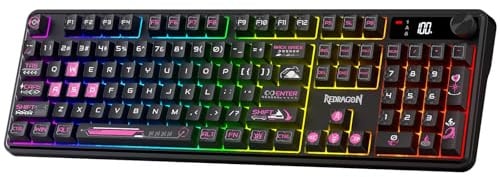 Redragon K526 PRO Kabellose Membran Gaming Tastatur RGB Display 104 Tasten | Drehregler Linear Schalter Einstellbare Hintergrundbeleuchtung Stabile Verbindung