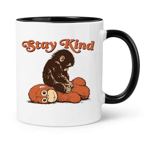Aurelx Punch Ceramic Coffee Mugs, Stay Kind Monkey Cute Mug with Pattern and Text, Monkey Gifts for Fans Enthusiasts, Coffee Cups Ceramic for Office Home School, Funny Internet Gift Use