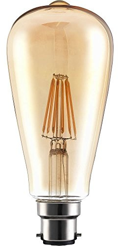 Energizer B22 Gold ST64 LED Filament Light Bulb - 5W. Warm White 2200K, 470 Lumen Energy Saving Lightbulb. Non-Dimmable - Large Bayonet (Bc)