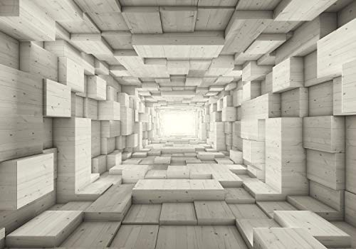decomonkey Fototapete 3d Effekt 350x256 cm XL Tapete Fototapeten Vlies Tapeten Vliestapete Wandtapete moderne Wandbild Wand Schlafzimmer Wohnzimmer Holzoptik Holz Tunnel Holz braun