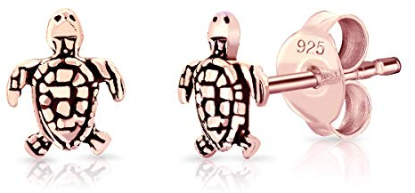 DTPsilver® KLEINE Ohrringe 925 Sterling Silber Rosen-Gold überzogen - Schildkröte Ohrstecker - Messung 5 x 6 mm