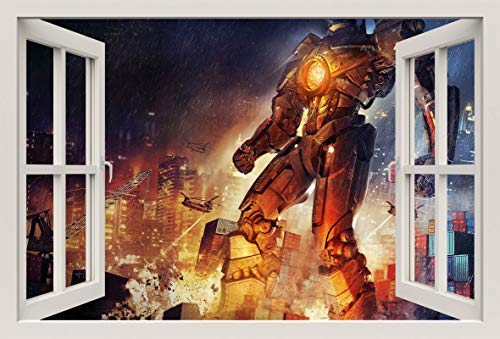 Unified Distribution Pacific Rim - Wandtattoo mit 3D Effekt, Aufkleber für Wände und Türen Größe: 92x61 cm, Stil: Fenster
