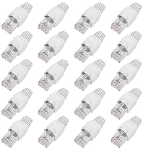 ShipeeKin 20 Conectores Modulares Blindados De Red Ethernet RJ45 | Cat5e Cat5 Cat 5e CAT6 Cat6e 8P8C UTP STP 50U chapado en oro LAN cable Plug Crimp (Blanco)