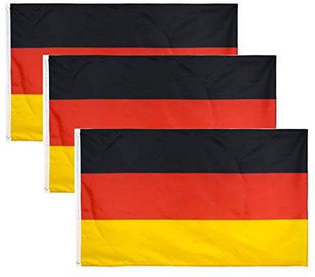3 Stück 90 x 150 cm Deutschland Flagge Deutscher Unterstützer Flaggen UV Fade Resistant mit Messingösen für Fußballspiele Sportereignisse Balkon Garten Draußen und Drinnen Girlande Dekoration Fähnchen