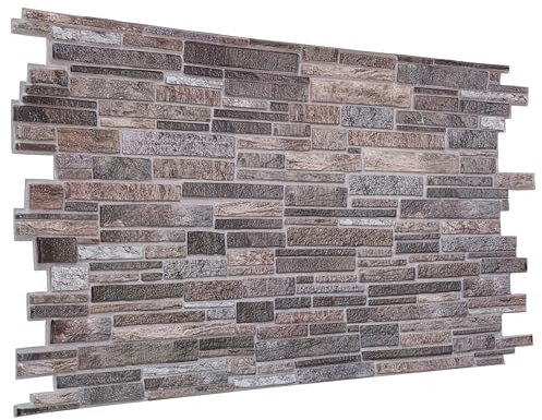 3D Wandpaneele, 10er-Set, Abdeckung von 4,6 qm – Dekorative Wandverkleidung aus Kunststoffplatten, Panel Größe 96 x 48 cm für Küche, Wohnzimmer, Bad, Büro – Schlanke Stein Effekt