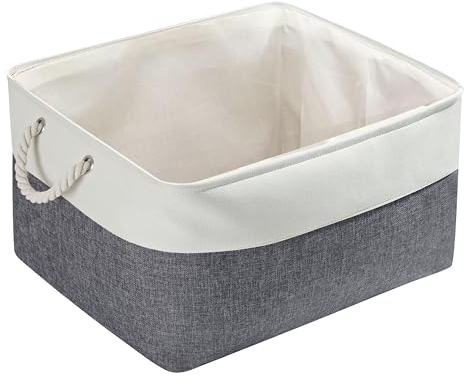 Mangata aufbewahrungskorb Stoff, Faltbare aufbewahrungsbox Schrank, Korb aufbewahrung Stoff mit Seil für Spielzeug, kleiderschrank, Regale, Kleidung (kaltes graues Weiß, groß)