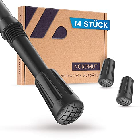 NORDMUT® Nordic Walking Stöcke Gummipuffer [14 Stück] Wanderstock Aufsätze für alle gängigen Trekkingstöcke | Walkingstöckepuffer Walking Pads für jedes Terrain [Asphalt]