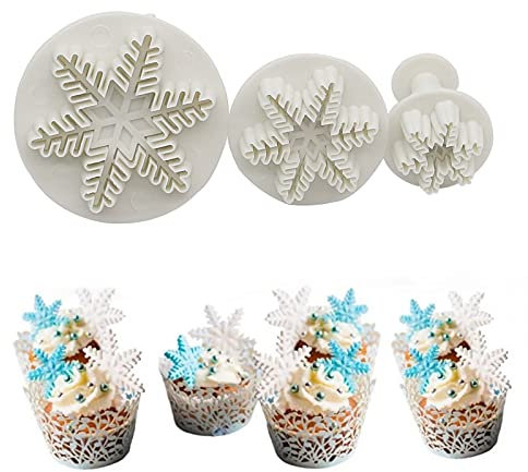 3 Pieces Snowflake Cake Plunger Cutter Mould Snowflake Christmas Cookie Fondant Mold Cake Decorating Bakeware Tools for Wedding Birthday Baby Shower Christmas Party Cake Decoration