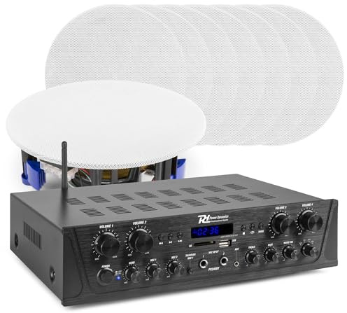 Power Dynamics PV240BT - 4 Kanal Verstärker mit Bluetooth, 400 Watt - 8X NCSP5 Outdoor Lautsprecher Boxen, Radio, USB/SD, Innen- und Außen-Lautsprecher - Deckenlautsprecher Weiß