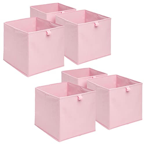 OHS Pack of 6 Fabric Storage Boxes Home Organiser Toys Clothing Bathroom Pop Up Collapsible Foldable Cube Box, Blush Pink