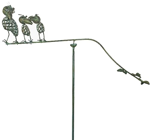 POMMERNTRAUM ® | Windspiel Vogelwippe Gartenpendel Gartenstecker Gartendekoration Gartenkunst Metall Prof. Dr. Rabe + Seine Familie Rabenfamilie grün
