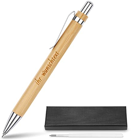 OXYEFEI Holz-Kugelschreiber Personalisiert mit Gravur, Personalisierte Stift Kuli mit Wunsch-Gravur Bambus Glücksbringer Geschenk als Prüfung, Test, Schule, Vorstellungsgespräch