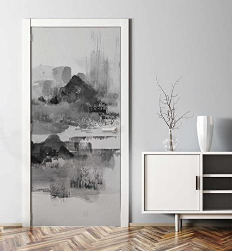 MyMaxxi - Tür bekleben mit Türtapete Türposter Türfolie Selbstklebend 90x200 Dämmerung schwarz weiß - Tür verschönern Türaufkleber Türklebefolie Wasser Ozean Sonne grau