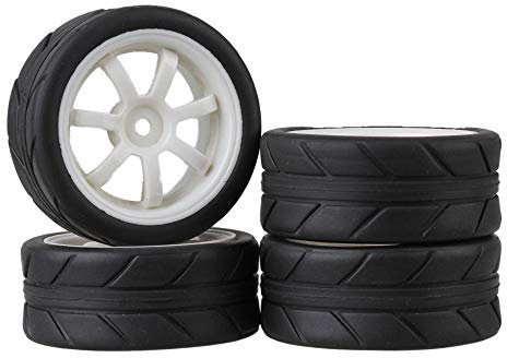 Mxfans 4 Stück RC 1:10 7-Speichen-Kunststofffelgen & Gummireifen für On-Road-Auto