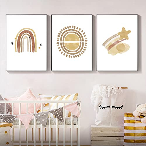 Trayosin 3er Set Poster Kinderzimmer interstellar Bilder Babyzimmer Wandbilder Deko Beige Wandposter Bilder für Kinderzimmer Deko Mädchen Jungen ohne Rahmen (40x50cm,Beige B)