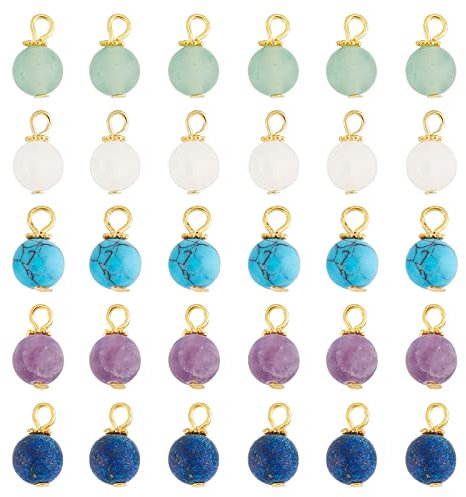 SUPERFINDINGS 60 St¨¹ck 8 mm Edelstein Charms Rund Gefrostet Naturstein Charms Gef?rbte Synthetische Charms F¨¹r Halsketten Schmuckherstellung