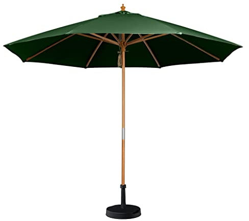 Harbour Lifestyle 2m Round Wooden Garden Parasol - 38mm Pole - Single Pulley Mechanism - Green