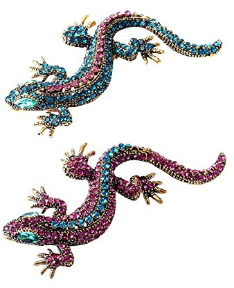 Opexicos 2 Stück lustige Eidechsen-Brosche mit Diamanten, für Damen, Geckos, Party, Kleidung, Schmuck, Vintage, Metallbrosche, Metall