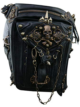 KIMISS Motorradtasche, Damen Motorradtasche PU Leder Steampunk Retro Umhängetasche Hüfttasche