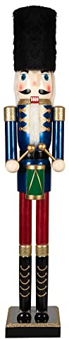 KI Store 120 cm Weihnachten Nussknacker Lebensgröße Groß XXL Holz Nussknacker Figur Weihnachtsdekoration (Blau Soldat Schlagzeuger)