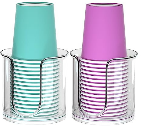 2 Pack Bathroom Cup Dispenser - Countertop 3 oz Bathroom Cup Holder for Dixie and Paper Cups - Mouthwash Cup Holder for 3oz Bathroom Cups（Clear）