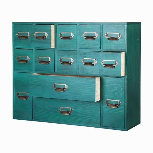 GoooodGift Apothekerschrank mit Schubladen, 20 Holzschubladen, Organizer, Aufbewahrung, Bibliothek, Karten, Katalogschrank, chinesische Apotheker-Schubladen, Vintage-Apothekerbedarf (grün)