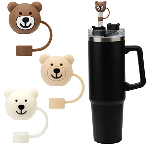 3 Stück Stroh Abdeckung, Strohhalmspitzen Cartoon Weiches Silikon Bären-Strohaufsatz Strohhalm-Schutzhülle BPA-frei Kompatibel mit Stanley 887 1183ml Tumbler Cup