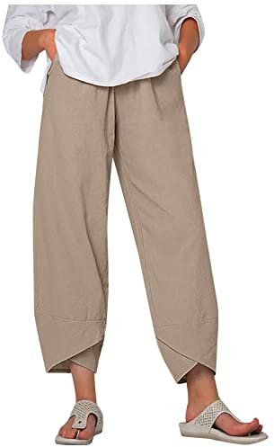 uxxnjfg Pantalon Femme Chic Et Elegant Lin Baggy Taille Elastique Pantalon Elastique D'été Pas Cher Marque Mode Fitness Sport Pantalon Femme Cadeau Femme